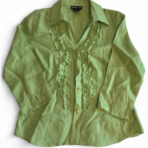Women's Light Green Button Down Shirt - Picture 1 of 3